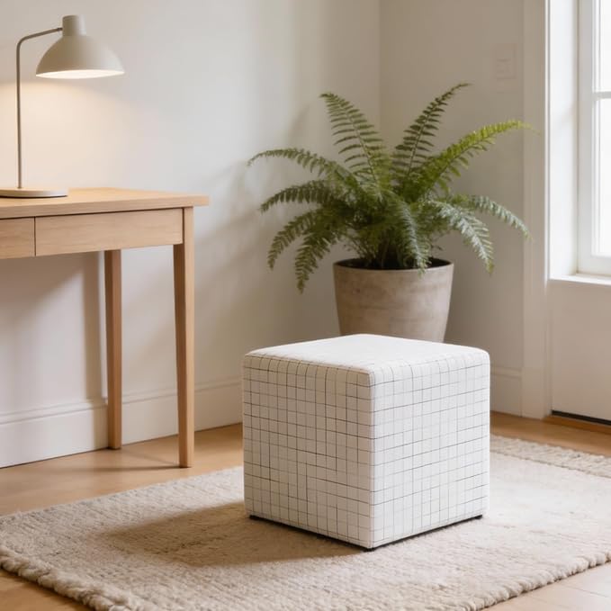 HomePop 19" Square Ottoman - Natural Windowpane