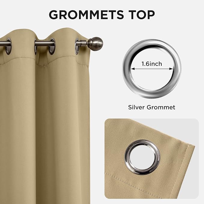 Joydeco Blackout Curtains 108 Inch Length 2 Panels Set, Thermal Insulated Long Curtains& Drapes 2 Burg, Room Darkening Grommet Drapes for Living Room Bedroom Window (W52 x L108 Inch, Beige)