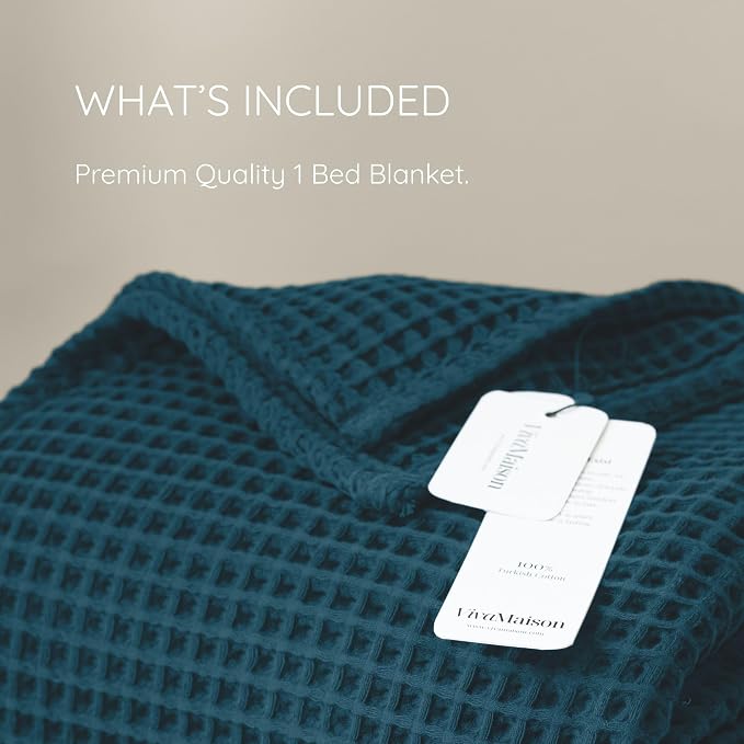 100% Turkish Cotton Waffle Throw Blanket King Size Blue - Premium Quality, Light and Airy Waffle Weave All-Season Quilt - Lux Decorative Bedspread (Indigo Blue, King Size 95" x 110" Inch)
