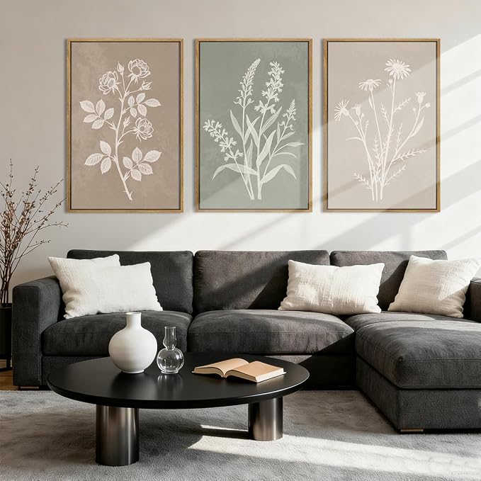 Anyzal Neutral Botanical Wall Art Boho Plant Artwork Farmhouse Floral Painting for Living Room Bedroom Dining Room 12x16 Inch Set of 3