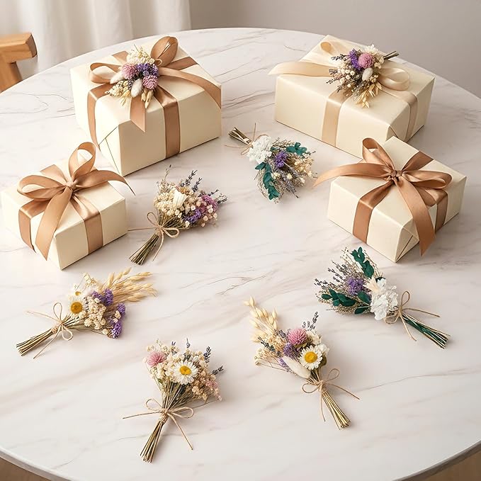 12/24PCS Handmade Dried Flower Bouquet with Stems Natural Dried Wildflowers 7.5 Inch Mini Dry Flowers for Vase Farmhouse Decor, Wedding Styling, Photography Props, Gift DIY(12pcs, Lavender)