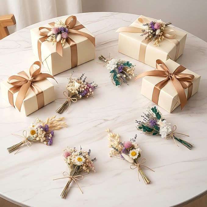12/24PCS Handmade Dried Flower Bouquet with Stems Natural Dried Wildflowers 7.5 Inch Mini Dry Flowers for Vase Farmhouse Decor, Wedding Styling, Photography Props, Gift DIY(12pcs, Lavender)