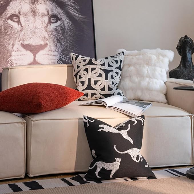 Croker Horse 18x18'' inches Throw Pillow Cushion Covers - Black Embroidery Pig Nose Horseshoe Luxury Modern Style Couch Sofa Pillow Cover for Living Room Bedroom