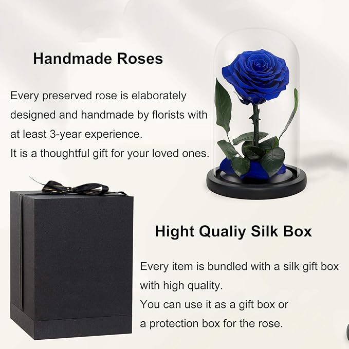 NATROSES Handmade Preserved Roses in Glass Dome, Blue Roses, Preserved Flowers Gifts for Women, Mothers Day Flowers
