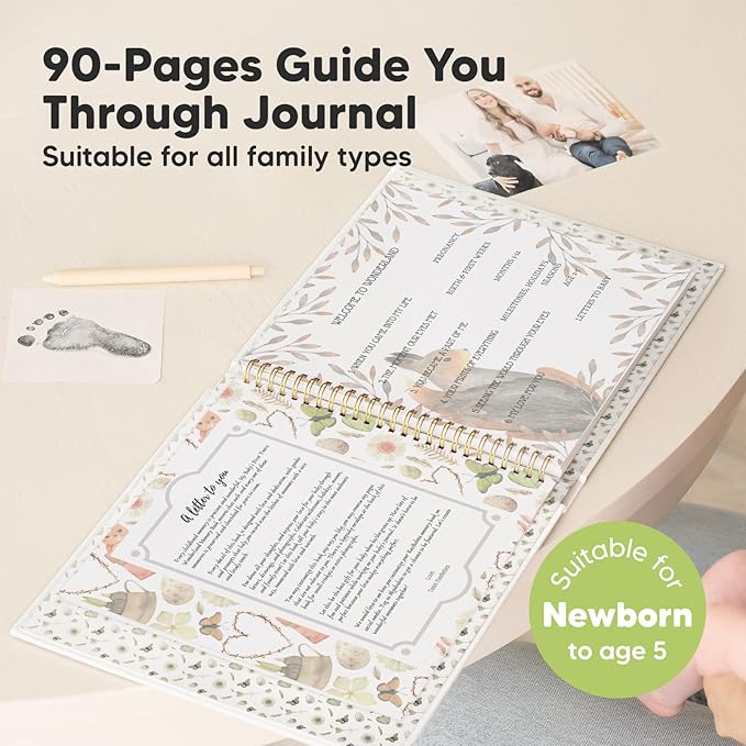 KeaBabies Inkless Hand and Footprint Kit and First 5 Years Baby Memory Book Journal - Ink Pad for Baby Hand and Footprints, 90 Pages Hardcover First Year Keepsake Milestone Book