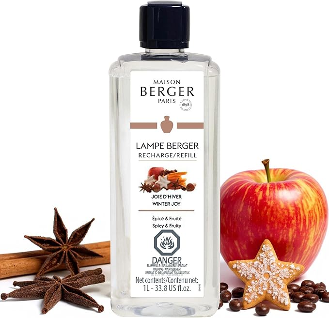 Maison Berger Winter Joy Lampe Berger Refill, 1 Liter (33.8 fl oz), 2-in-1 Catalytic System, Neutralizes Odors and Diffuses Fragrance, Apple, Cinnamon, Made in France