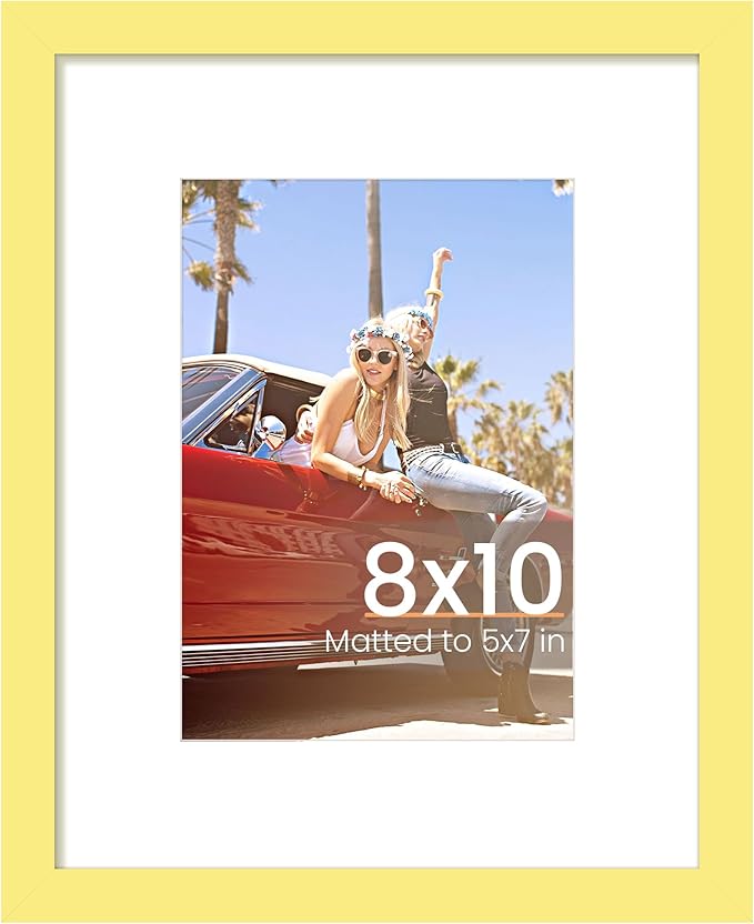 upsimples 8x10 Picture Frame, Display Pictures 5x7 with Mat or 8 x 10 Without, Wall Hanging Photo Frames, Yellow, 1 Pack