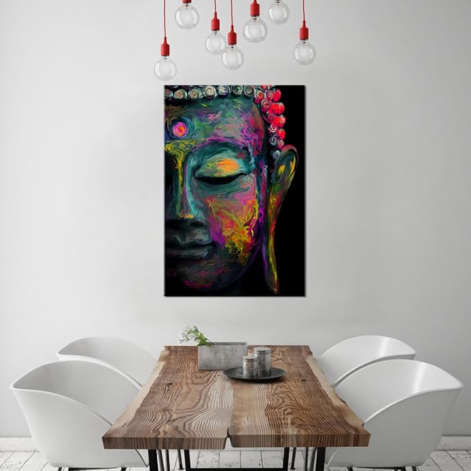 Abstract Buddha Wall Art Zen Wall Decor for Living Room Colorful Graffiti Thai Buddhist Statue Picture Meditation Room Modern Artwork Vintage Religious Spiritual Prints Yoga Spa Home Decoration 24x36"
