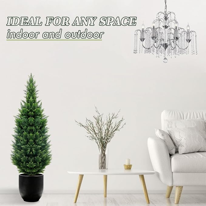 36-inch Artificial Cypress (2 Packs) - UV-Resistant Artificial Shrub with Pot, Suitable for Outdoor and Indoor use, Front Porch, Garden Decoration