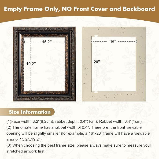 DIY Wood Frame for 24x30 Stretched Canvas Paintings, Museum-grade Ornate Picture Frame for Vintage Rustic Retro Home, No Back & Cover, Open Back Canvas Frame for Living Room Decoration