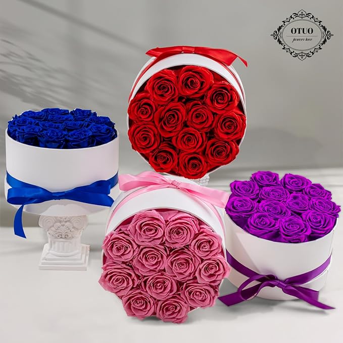 12 Piece Preserved Roses in a Box - Forever Flowers for Delivery Prime, Eternal Roses Mothers Gifts for Mom, Valentine's Day, Wife Anniversary Birthday Gifts for Women(Blue)