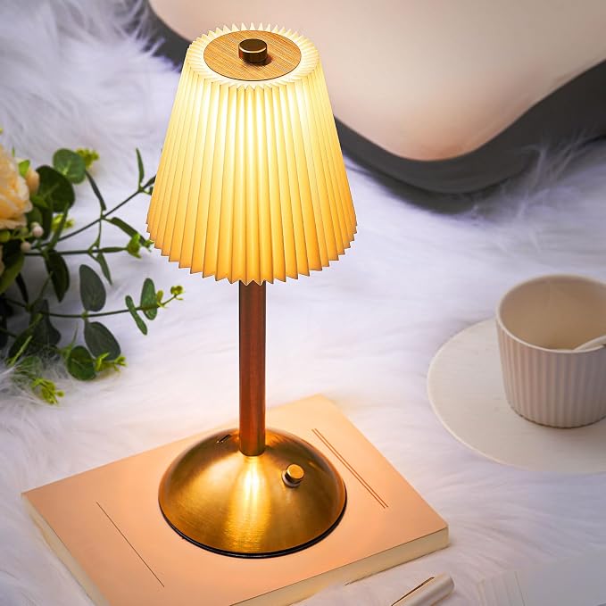 Liliful 6 Pcs Cordless Table Lamp Rechargeable Touch LED Small Gold Portable Battery Operated USB-c Desk Lamp 3 Color Dimmable for Bedroom Living Room Dining (Gold,Beige Cloth Style)