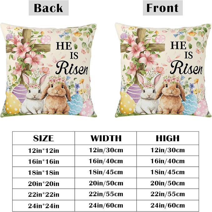 Easter Pillow Covers He is Risen Floral Cross Pillow Cases Colorful Eggs Bunny Throw Pillow Covers 24x24 Set of 2 Spring Wreath Cushion Cases for Farmhouse Home Sofa Decor