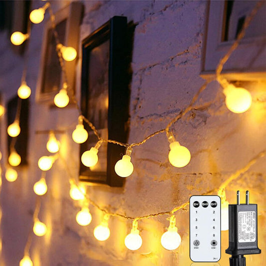 Globe String Lights 43 Ft 100 LED Fairy Lights Plug in with Remote Timer 8 Modes Connectable Twinkle Light for Bedroom Classroom Wedding Christmas Indoor Outdoor Decor, Warm White