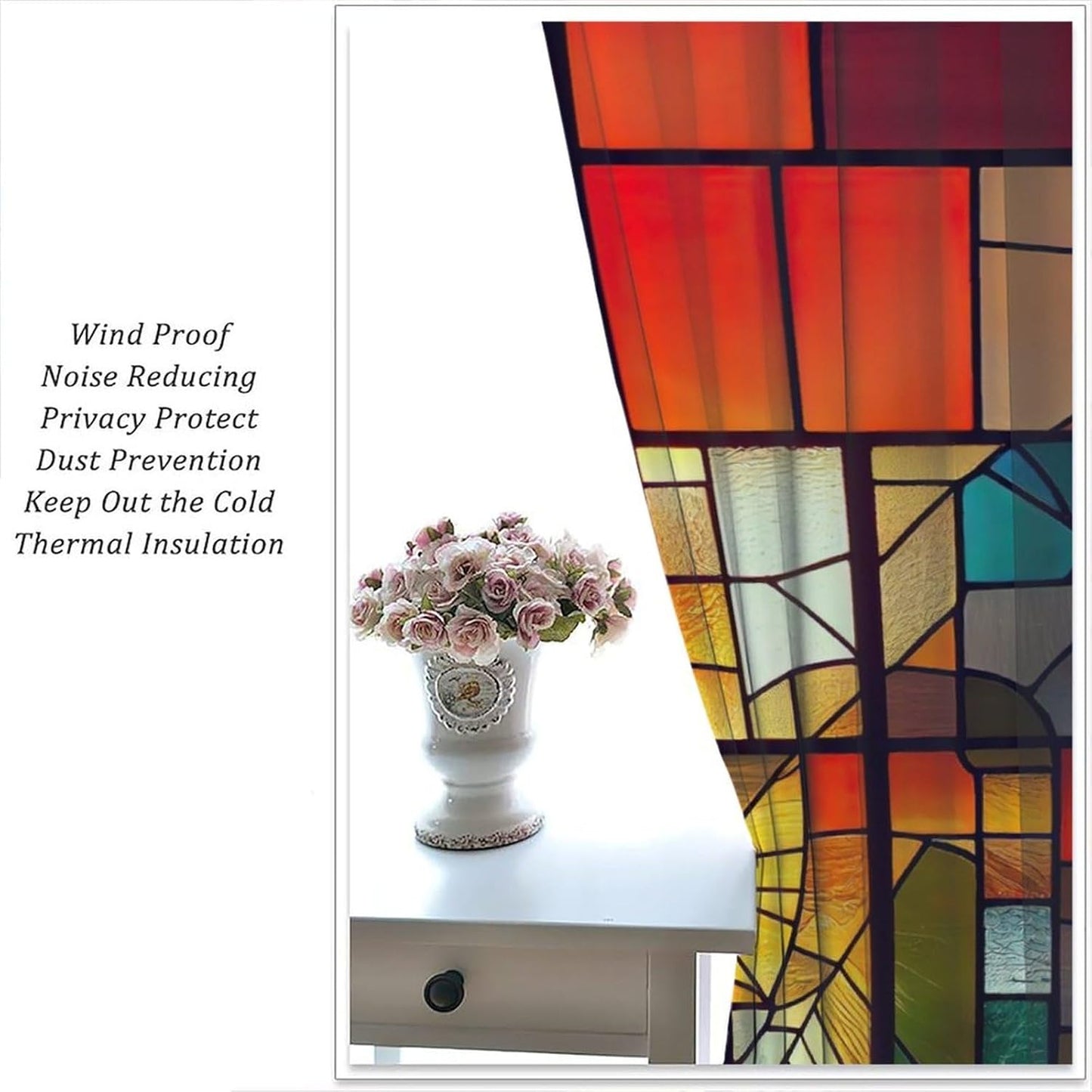 Stained Glass Curtains,Retro Abstract Colorful Geometry Textures Art Home Decor Drapes for Bedroom Living Room Kitchen Window Treatment 2 Panels Set Total Size 63" W X 63" L Inch