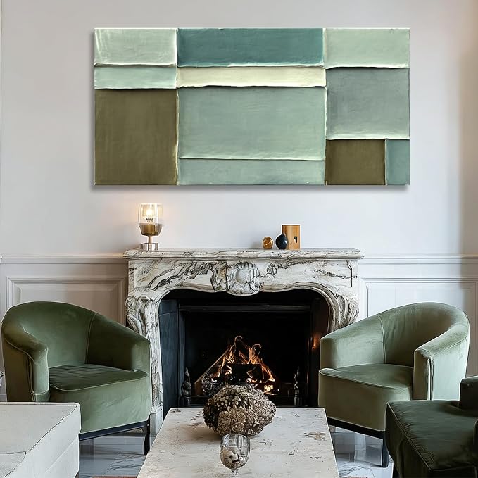 Hue7Art Modern Abstract Green and White Hand PaintingCanvas Wall Art Minimalist Layered Color Artwork for Living Room Bedroom Office Contemporary Wall Decor 24x48 Inch