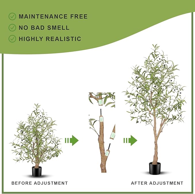 FEELEAD 5FT Artificial Olive Tree, Faux Olive Tree with Realistic Leaves and Natural Trunk, Potted Fake Olive Tree for Home, Living Room, Office Decor