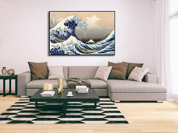 Wieco Art Extra Large Black Framed Art Great Wave of Kanagawa Katsushika Hokusai Canvas Prints Wall Art Abstract Seascape Paintings for Living Room Home Decorations