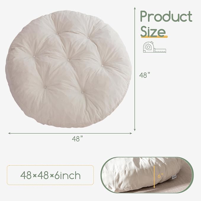 HIGOGOGO Papasan Chair Cushion with Chenille Cover (Without Chair), Soft Supportive Cushion, Beige, 48 x 48 Inch