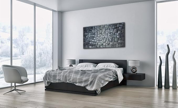 MyArton Large Abstract Silver Square Wall Art Hand Painted Modern Textured Oil Painting on Canvas Ready To Hang 60x30inch