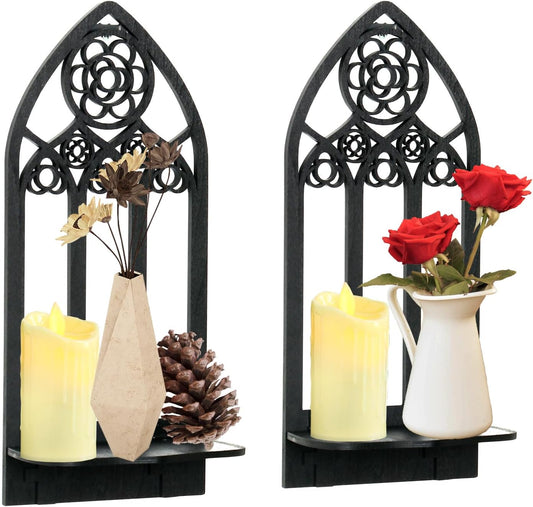 2 Pcs Gothic Sconces Wall Decor - Black Goth Arched Church Wall Art Gothic Home Decor for Living Room, Kitchen, Dining Room (Elegant)