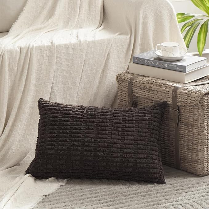 Fancy Homi 4 Packs Decorative Throw Pillow Covers for Living Room Couch Bed, Modern Farmhouse Boho Home Décor Accent Cushion Case, 24" x 16" (Pack of 4), Dark Brown