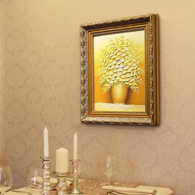 DIY Solid Wood Ornate Frame for 20x20 Rococo Paintings, 2.4” Wide Gold Traditional Frame for Pictures Art Lover Housewarming Birthday Wedding Grandparents Teacher Gift, No Cover & Back