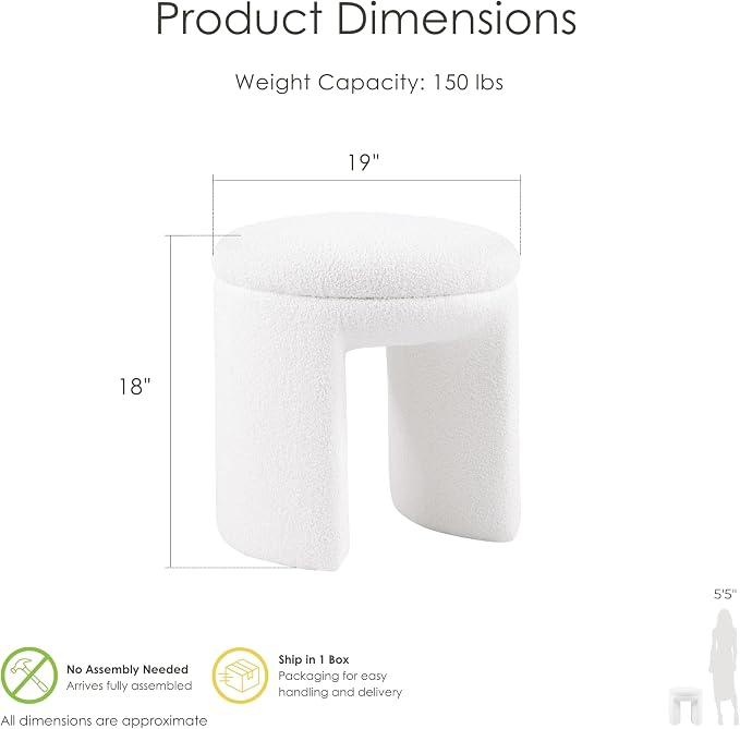 Furniture of America Rami Modern 18-inch Solid Wood Upholstered Ottoman with Pedestal Base, Vanity Stool Chair, Small Foot Stool for Bedroom, Living Room, Entryway, Beige
