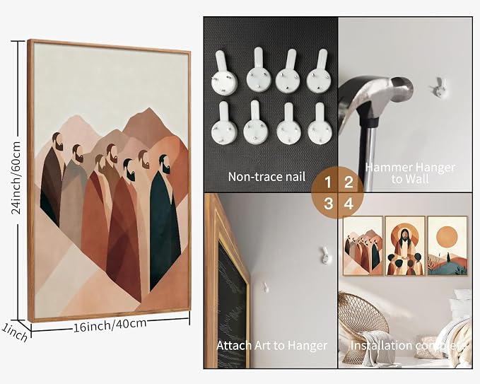 KYLESONLIE Large Jesus and Disciples Framed Canvas Wall Art Set, Boho Christian Bible Posters Wall Decor, Minimalist Religious Faith Art Paintings for Living Room Bedroom Dining Room Church 16"x24"x3