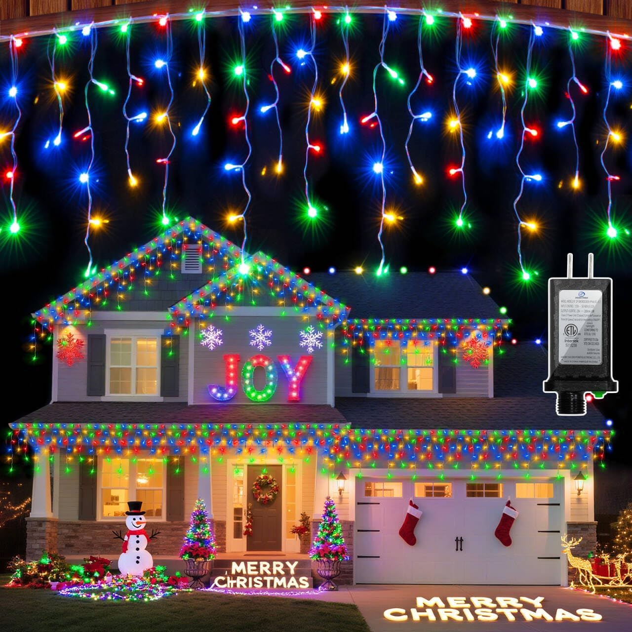 612 LED 60FT Icicle Christmas Lights - 136 Drops Waterproof 12 Modes Memory Timer, Outdoor Hanging Roof Lights for Eaves Gutter Xmas Tree Holiday Decorations Multicolor