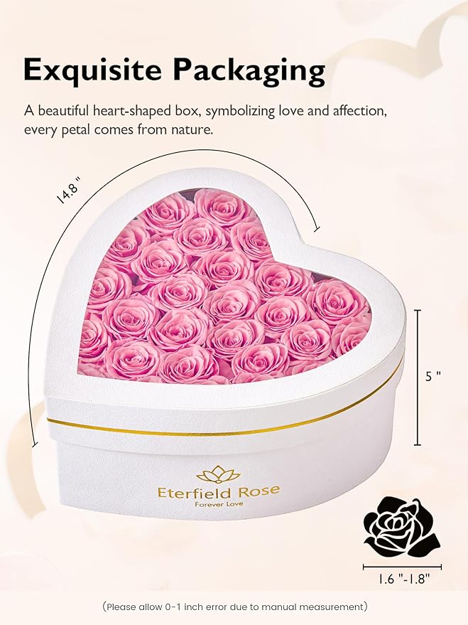 Eterfield 27 Forever Flowers in Heart Shape Box, Preserved Roses that Last a Year Preserved Flowers Birthday Gifts for Her Mom Women Wife Anniversary Valentines Day Mothers Day Christmas, Pink