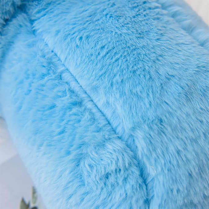 A Nice Night Faux Fur Reading Pillow Bed Wedge Adult Children Backrest with Arms Back Support for Sitting Up in Bed/Couch for Bedrest,Large Size,Babyblue