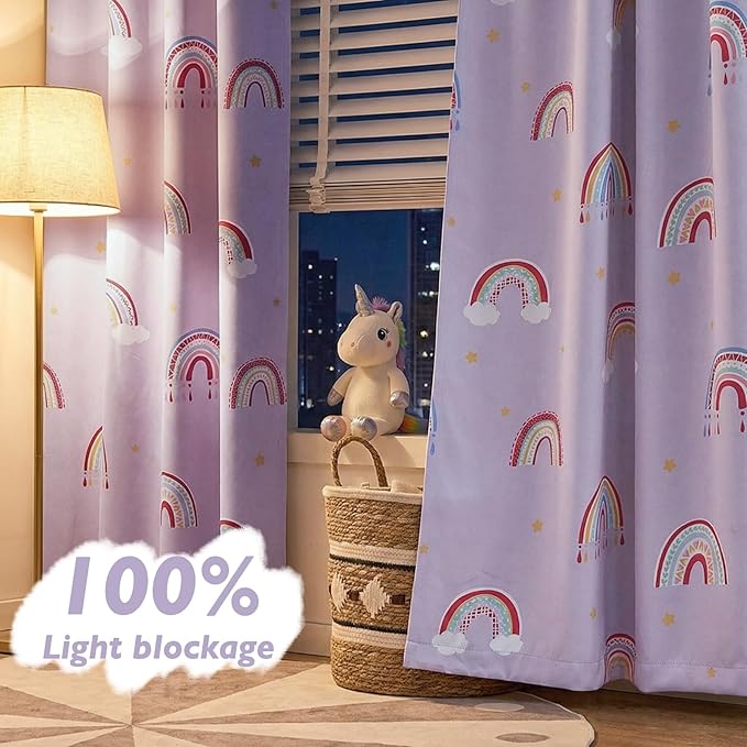 Vangao Blackout Curtains for Kids Bedroom Rainbow Purple Nursery Curtains 84 Inch Length Drapes for Teen Girls Thermal Insulated Room Darkening Boho Light Blocking for Living Room Set of 2