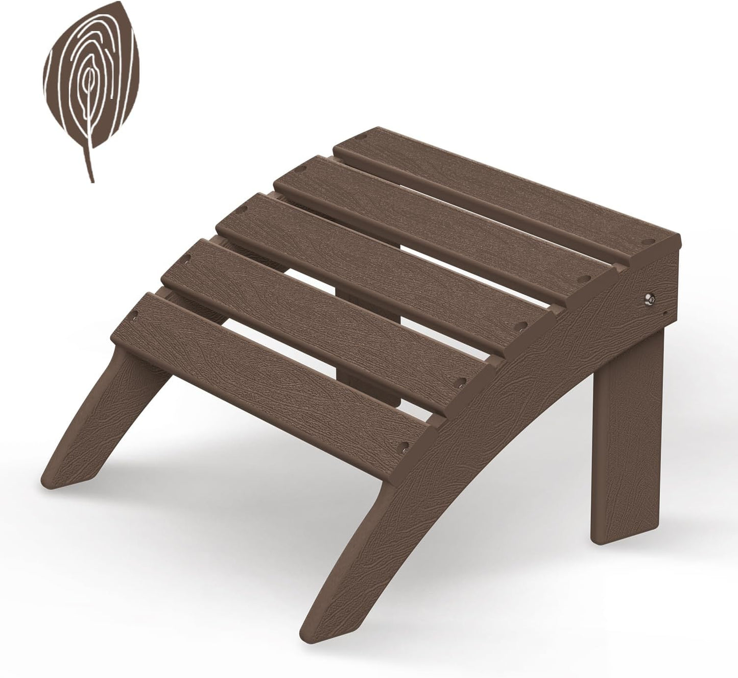 GREENVINES Adirondack-Ottoman | Wood Grain | HDPE Plastic | Outdoor Footrest | All Weather | Foot Rest | Foot Stool | Dark Brown | for Adirondack Chair