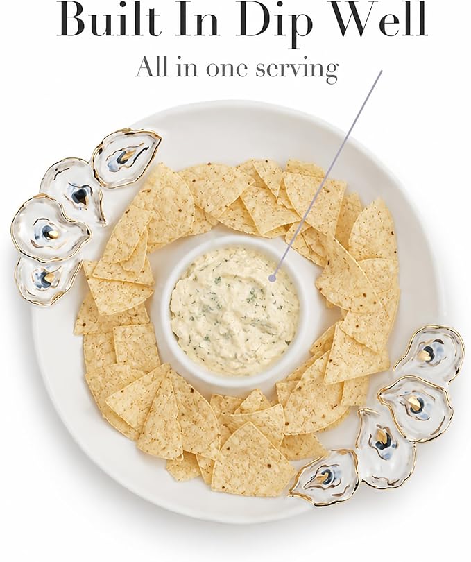 Mud Pie Oyster Chip And Dip Bowl Set; 2" x 10 1/2" dia