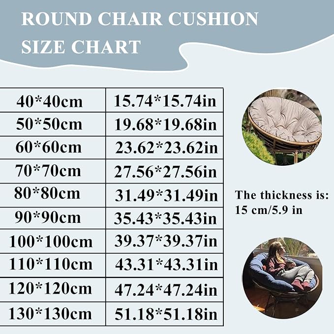 Papasan Round Chair Cushion, Thickened Soft Egg Chair Cushions Replacement, Hanging Swing Seat Pads for Outdoor Indoor Garden Patio (Without Seats)