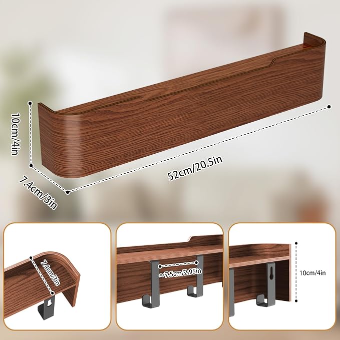 Wall Mounted Coat Rack with Shelf, Wooden Entryway Organizer with Hidden Metal Hooks for Hanging Coats Bags Keys, Modern Floating Shelf for Hallway Bathroom