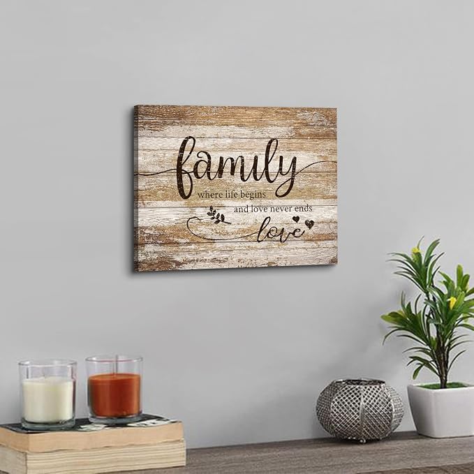 Rustic Bless Home Wall Decor Family Wall Art for Living Room Farmhouse Family Signs Pictures for Kitchen Dining Room Vintage Inspirational Motto Wall Prints Artwork Bedroom Entryway Decorations 12x16"