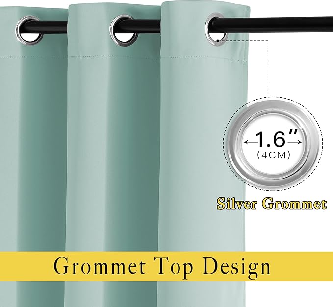 NICETOWN Aqua Blue Bedroom Curtains 72 inches Long, Grommet Blackout Thermal Insulated Window Treatment Room Darkening for Bedroom/Home Office, 2 Panels, W37 x L72