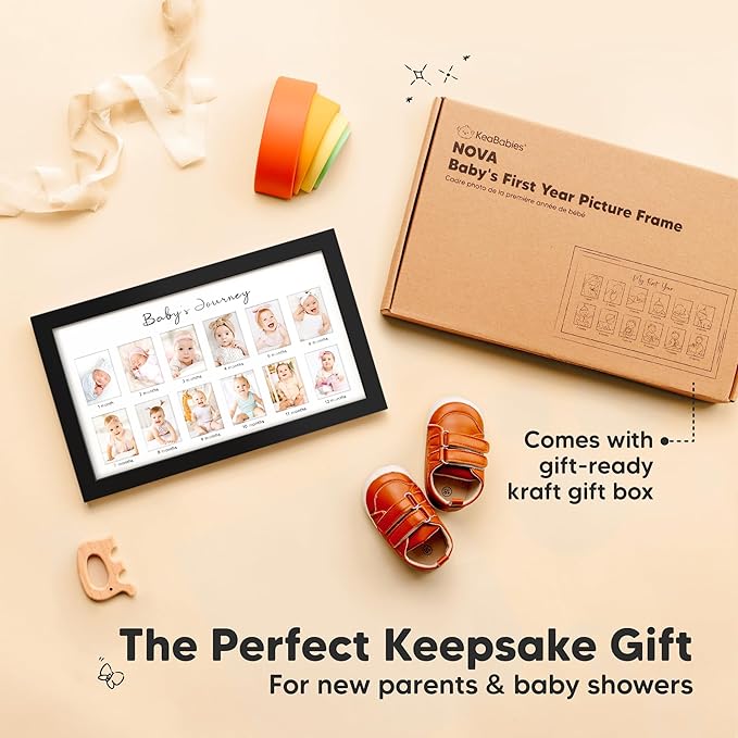 KeaBabies 12 Months Baby Picture Frame for Newborn Girl, Boy and Pregnancy Journal Memory Book - My First Year Photo Frame, Monthly Photo Keepsake - 90 Pages Pregnancy Book