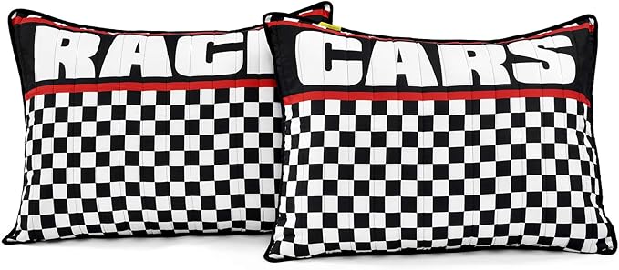 Lush Decor Racing Cars Reversible Quilt Queen Size 5 Piece Set Full/Queen Black & Multi - Kids Bedding Set Queen Quilt - Car Decor