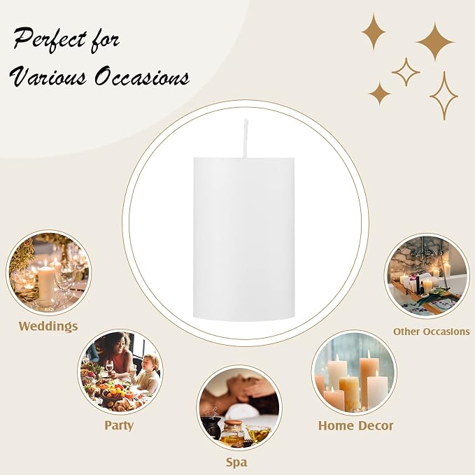 Lounsweer 12 Pcs Pillar Candles Bulk for Wedding Unscented Pillar Candles 3 Set 2 x 3/6/8 Inch Multi Size for Weddings Engagement Spa Home Party Events Ceremony(White)