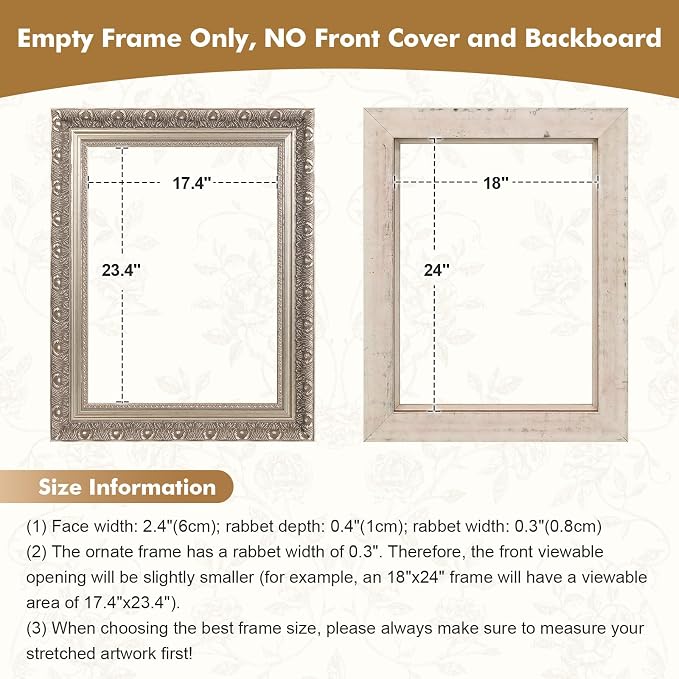 Classical DIY Wood Plein Air Frame for 30x40 Handmade Oil Paintings Vintage Prints, 3.3" Wide Embossed Art Frame for Artists Exhibition Gallery Show Memorial Portrait, No Glass & Back (Silver)