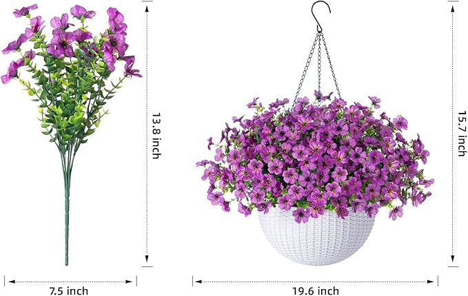 HyeFlora Artificial Fake Hanging Plants Flowers Basket for Outdoor Outside Spring Summer Decoration, Faux Silk Purple Daisy in Planter UV Resistant Realistic for Porch Patio Balcony Home Yard