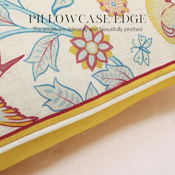 patdrea French Vintage Linen Throw Pillow Cover,12"x20"-Magnolia A | Decorative Pillow Case with Zipper,Yellow Floral Pattern,Cushion Coverfor Couch Living Room Bedroom Sofa