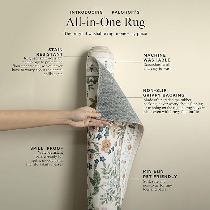 Washable Area Rug for Living Room: 9x12 Area Rugs for Bedroom Vintage Stain Resistant Non Slip Low Pile Soft Indoor Carpet Rug for Kitchen Dining Room Farmhouse Kids Room Nursery