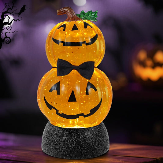 Halloween Snow Globe Lantern Lighted Pumpkin Musical Snow Globe Glitter with 6H Timer Battery and USB Operated Halloween Snow Globes Water Lantern for Spooky Festival Party Decoration (Pumpkin)