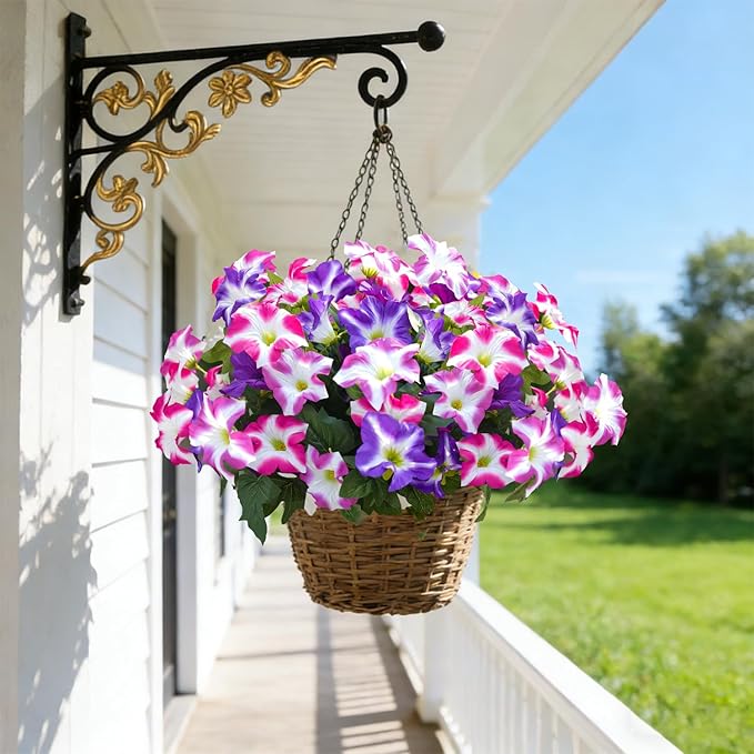 FULLMUSIC Spring Artificial Flowers for Outdoors, UV Resistant Fake Morning Glory, Look Real Faux Silk Plants for Front Door Garden Porch Planter