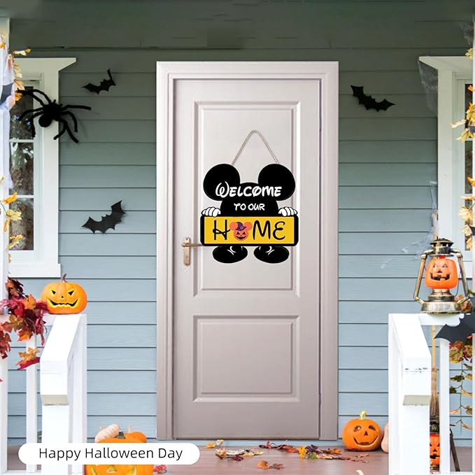Cute Mouse Seasonal Interchangeable Welcome Door Sign, Welcome to Our Home Sign with 20pcs Interchangeable Holiday Pieces for Farmhouse/Wall/Porch Decor and Housewarming Gift (Yellow)