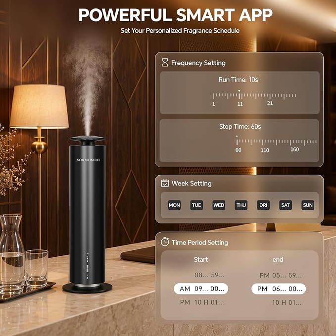 Waterless Scent Diffuser Starter Kit with 5 Oils Covers up to 2000 Sq Ft | Cold Air Diffusers for Home, Hotel, Office, Aromatherapy Diffuser with Adjustable Mist, Timer, App, Remote & Touch Control